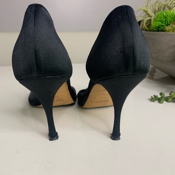Vintage PRADA Italy black satin belt knot open toe Stiletto heels shoe 6.5 size - Picture 5 of 14